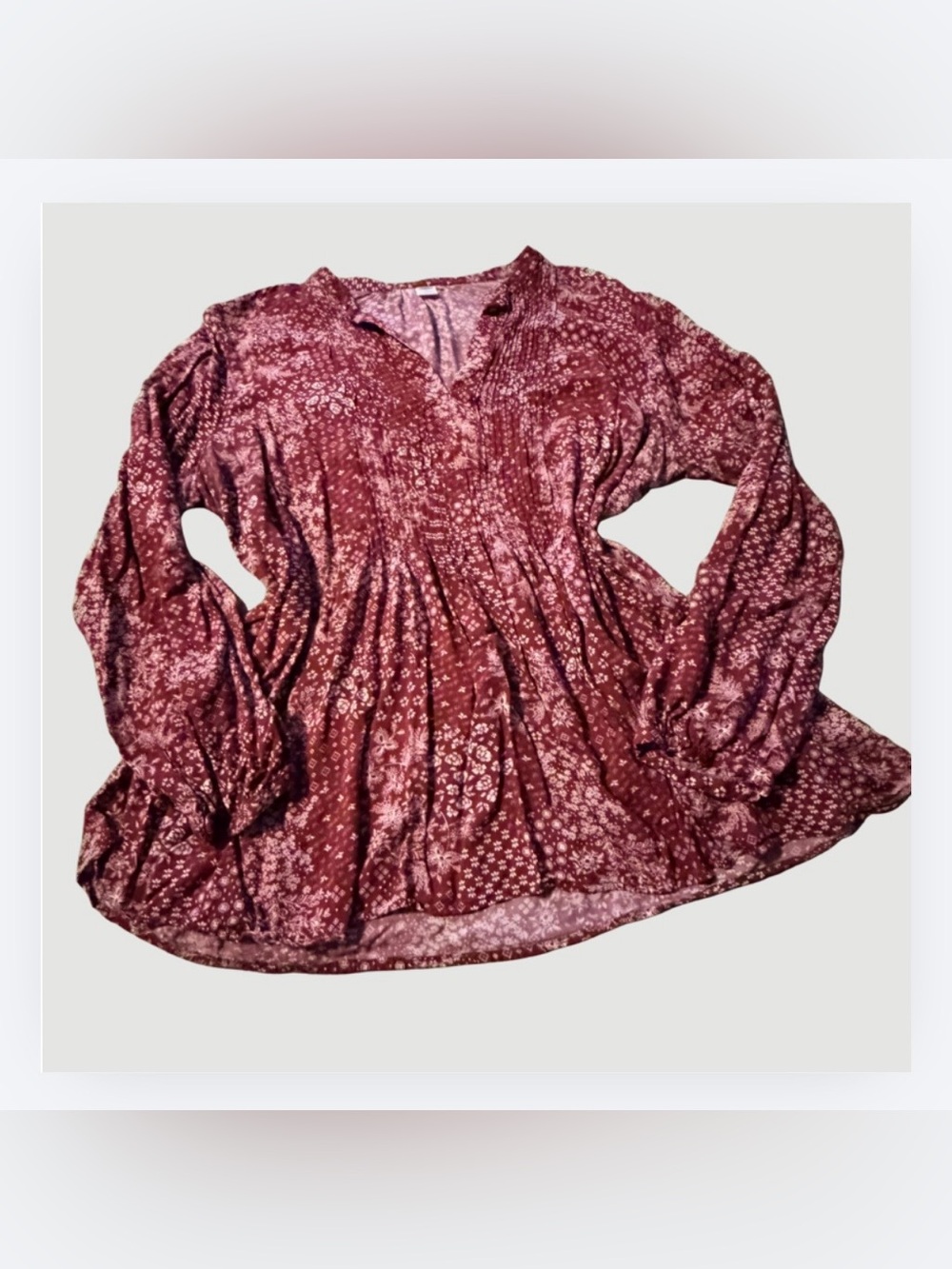 Old Navy Women’s Burgundy Boho Floral Peasant Blouse, Size XL